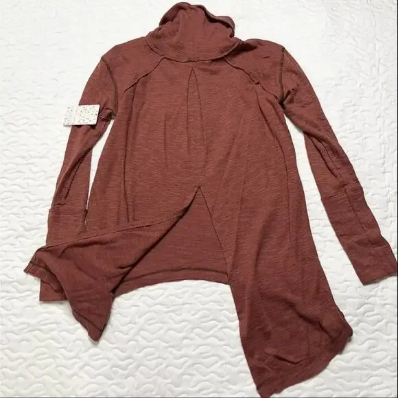 NWT Free People Small Red Orange Split Back Turtleneck Knit Top Tunic OB536113 - Picture 2 of 10